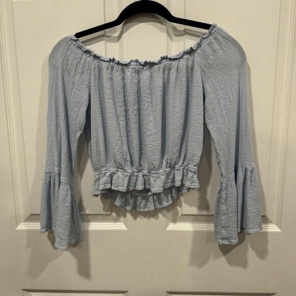 Women’s piccola bella blouse Off Shoulder Blue Summer Lightweight Bell Sleeves S - Picture 5 of 8